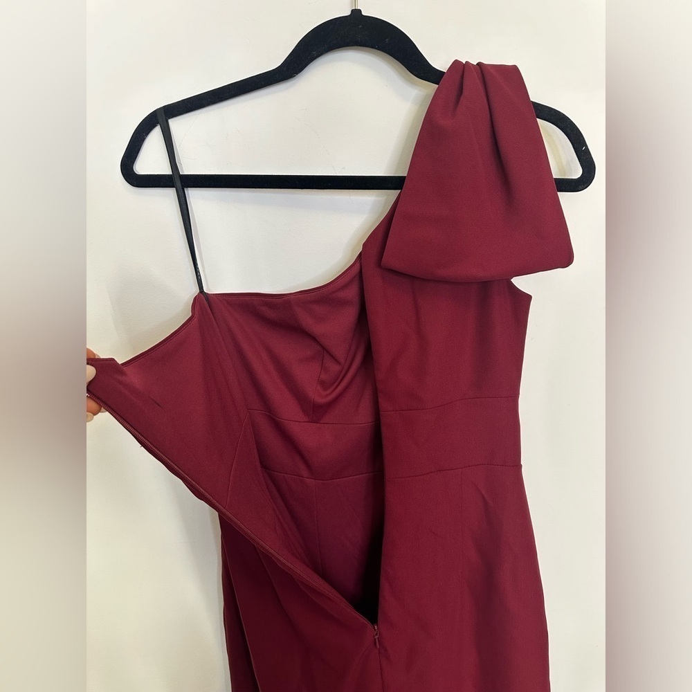 After Six Burgundy Bow One Shoulder Gown - Picture 7 of 8